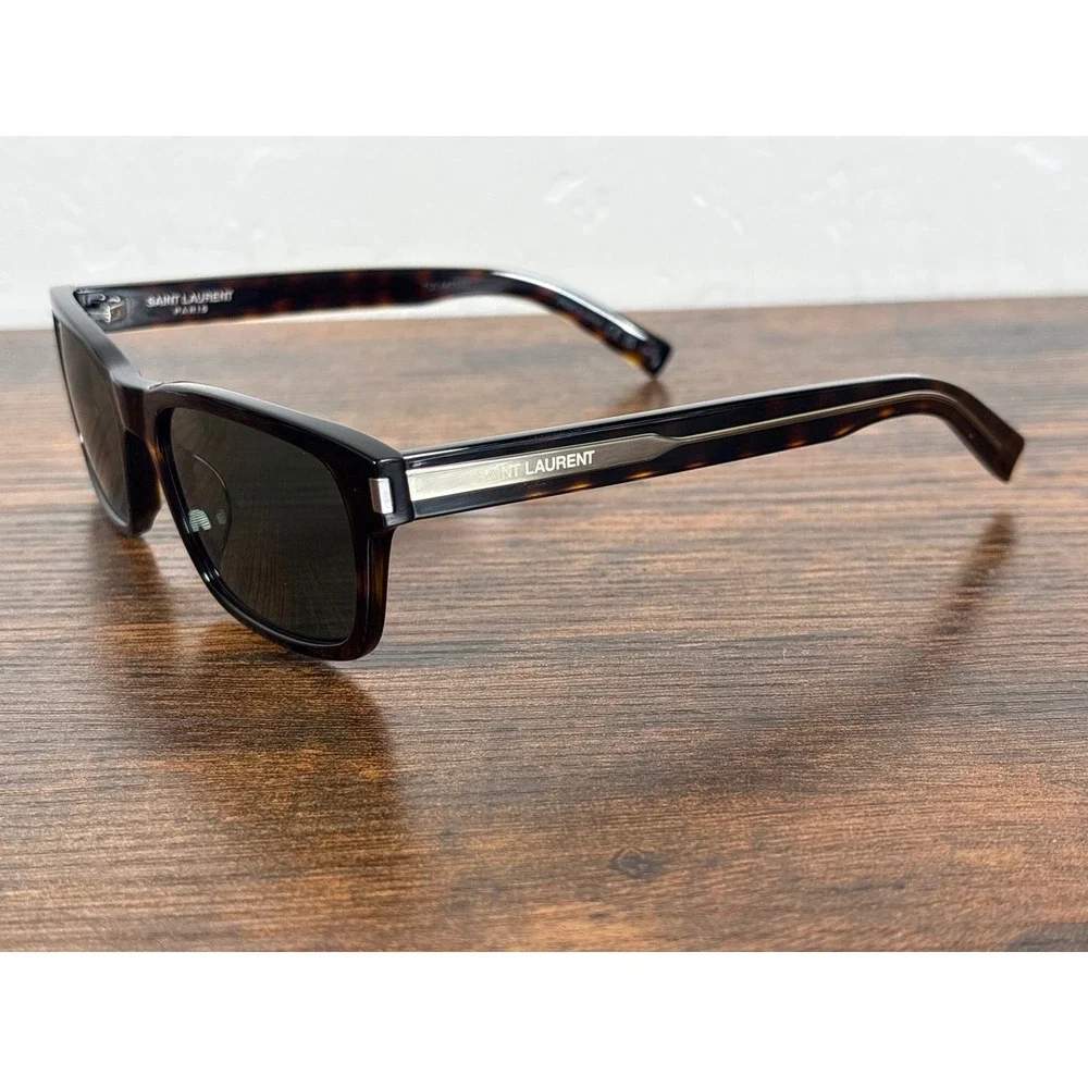 Saint Laurent SL‎ 662 004 Havana Crystal Grey Rectangular Sunglasses Made Japan